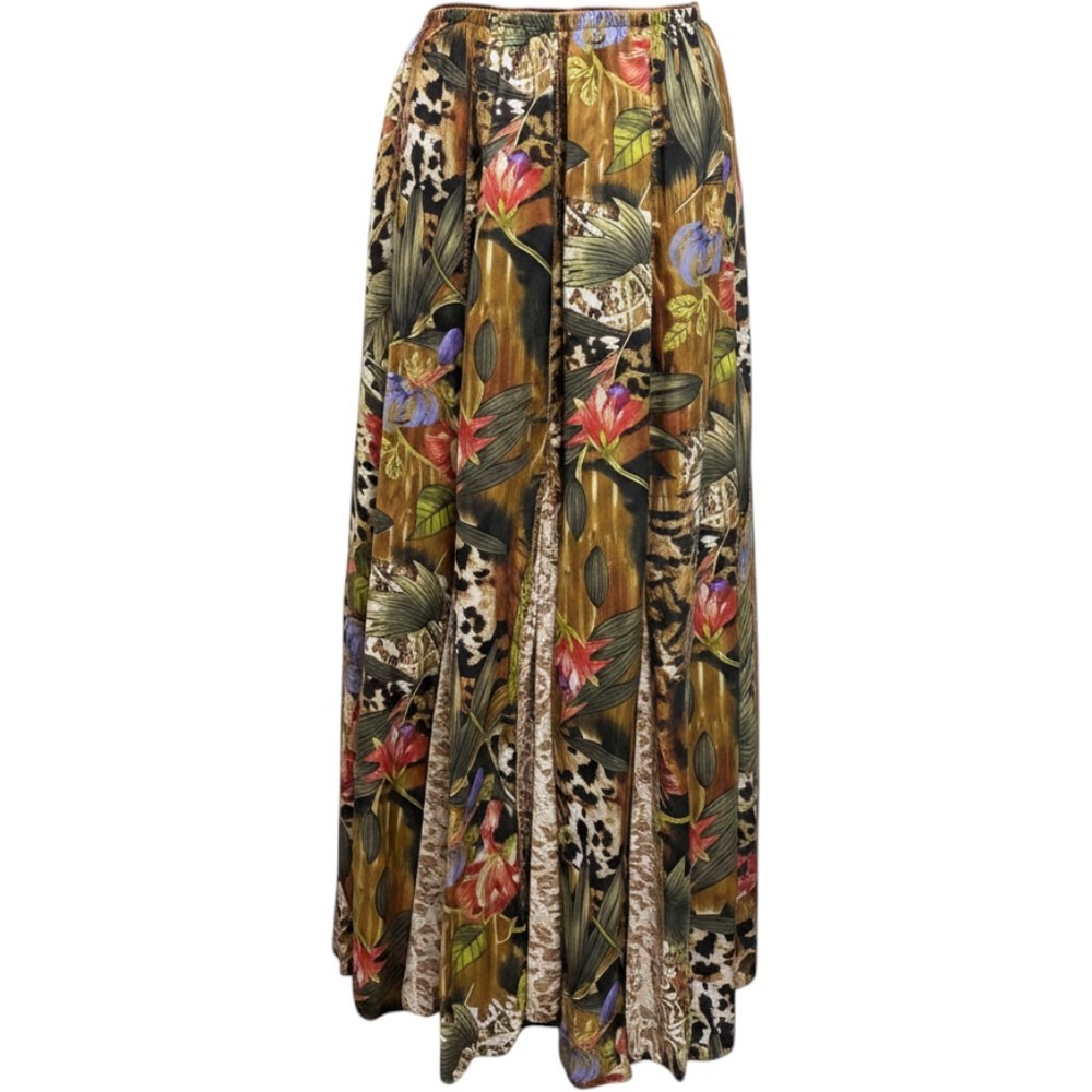 VTG Lynn Ritchie Women's Silk Maxi Skirt XS Gold Floral Leopard Print EUC Boho